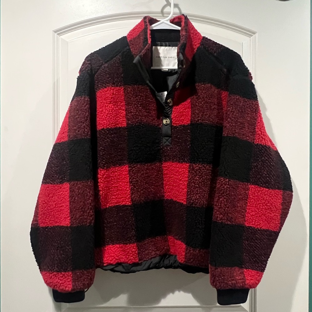 american eagle plaid fleece jacket
